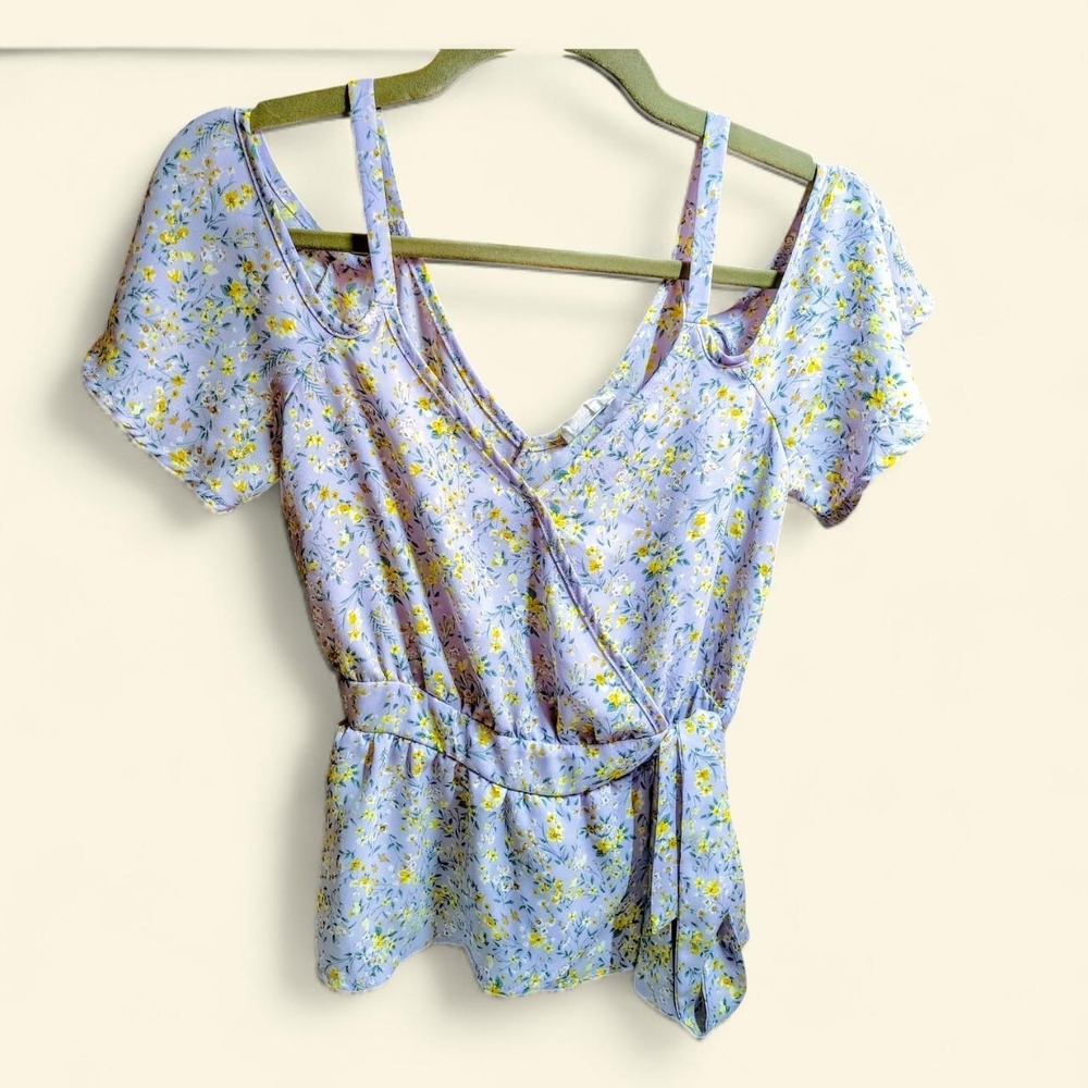 Floral Wrap Top - Purple and Yellow